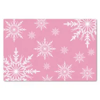 White Winter Snowflakes on Pink Tissue Paper