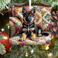 German Shepherd Puppy Dog Personalized Christmas Metal Ornament
