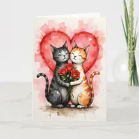 Charming Cats Valentine Hearts and Red Roses Card