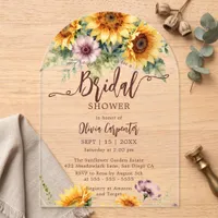 Rustic Autumn Watercolor Sunflower Bridal Shower Acrylic Invitations