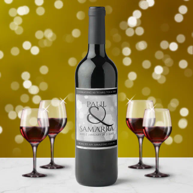 Elegant 10th Tin Wedding Anniversary Celebration Wine Label