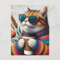 An Adorable Cat With A Coffee Postcard