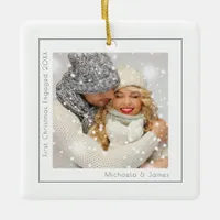 Simple Photo First Christmas Engaged Ceramic Ornament