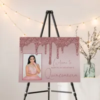 Rose Gold Glitter Drips Quinceanera Welcome Foam Board