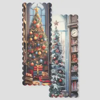 Whimsical Vintage Style Christmas Trees Two-sided Bookmarks