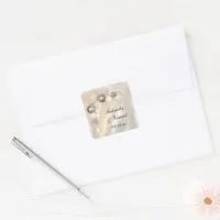 Faux White Pearl and Diamond Buttons Wedding Square Sticker