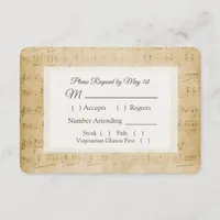 Antique Sheet Music Wedding RSVP card