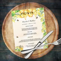 Wedding Menu bumble bees honeycomb florals