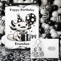Axolotl Themed Birthday with Coloring Page Card