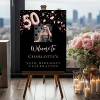 50th birthday black rose gold photo stars welcome foam board