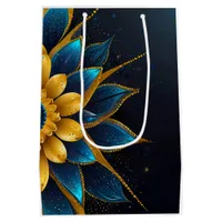 Elegant Sapphire and Gold Floral Wedding Medium Gift Bag