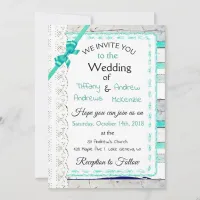 Turquoise Weathered Wood Rustic Lace Invitations