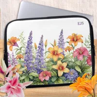 Botanical Garden Flowers Pretty Floral Monogrammed Laptop Sleeve