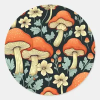 Retro Mushrooms Vintage Flowers Classic Round Sticker