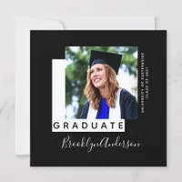 Graduate Black White Photo Graduation Annoucement