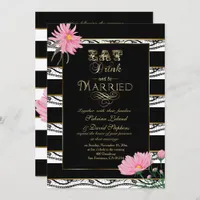 Wedding Pink Mums Black Lace White Stripes Invitation