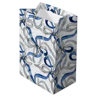 Blue and Silver Abstract Ribbons Medium Gift Bag