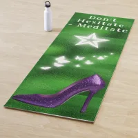 Purple Glitter High Heel Shoe on Green | Yoga Mat