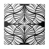 Elegant Art Deco Black & White Gouache Scallops Ceramic Tile