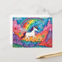 Colorful Cute Childlike Fantasy Unicorn Postcard