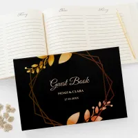 Boho autumn botanical gold frame wedding guest book