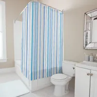 Blue white gold Stripes Beach bathroom coastal Shower Curtain