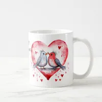 Cute Watercolor Love Birds Happy Valentine's Day Coffee Mug