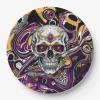 Purple and Black Sugar Skull Halloween Party Paper Plates