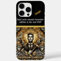 Courtroom Champion Amid Legal Symbols iPhone 16 Pro Max Case