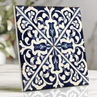 Rustic Blue and White Sicilian Majolica Ceramic Tile