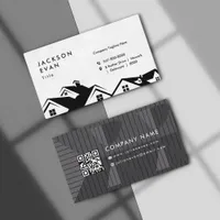 Professional Black & White Roofing Construction Business Card