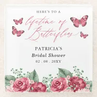 Burgundy Lifetime of Butterflies Bridal Shower Glass Coaster