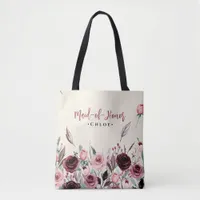 Maid of Honor | Cream and Burgundy Flowers Tote Bag