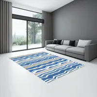 Trendy Modern coastal Blue and White Stripes Rug