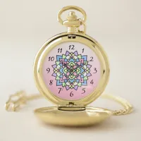 Pretty Pink and Purple Mandala   Pocket Watch