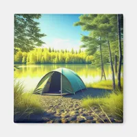 Tent in a Beautiful Forest by a Lake Magnet