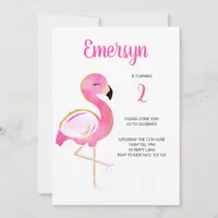 Cute Watercolor Flamingo Pink Gold Glitter Invitation