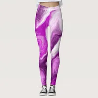 Purple and White Marble Swirls Fluid Art Leggings