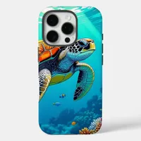 Sea Turtle Vibrant Ocean Illustration iPhone 16 Pro Case