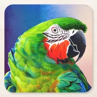 Cute AI Generated Amazon Parrot Square Paper Coaster