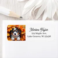 Cute Puppy Dog in Fall Leaves Label