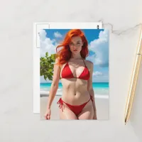 Beautiful Woman in a Red Bikini  Postcard