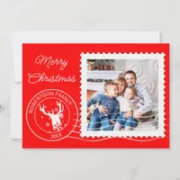 Modern Christmas Postage Stamp Photo Red Holiday Card