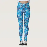 Abstract Blue Snowflake Winter Holiday Leggings