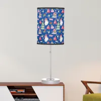 Santa Gnome for Holidays Pattern Blue Background Table Lamp