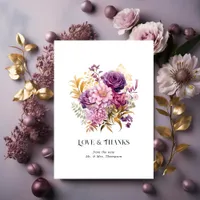 Mauve and Gold Floral Wedding Thank You Card