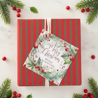 Elegant Watercolor Berry and Pine Christmas Favor Tags