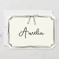 Handwritten Custom Name Bow Chic Modern Notecard