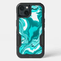 Teal, Turquoise and White Marble   iPhone 13 Case