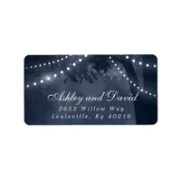 Navy Blue Rustic Tree String Lights Return Address Label